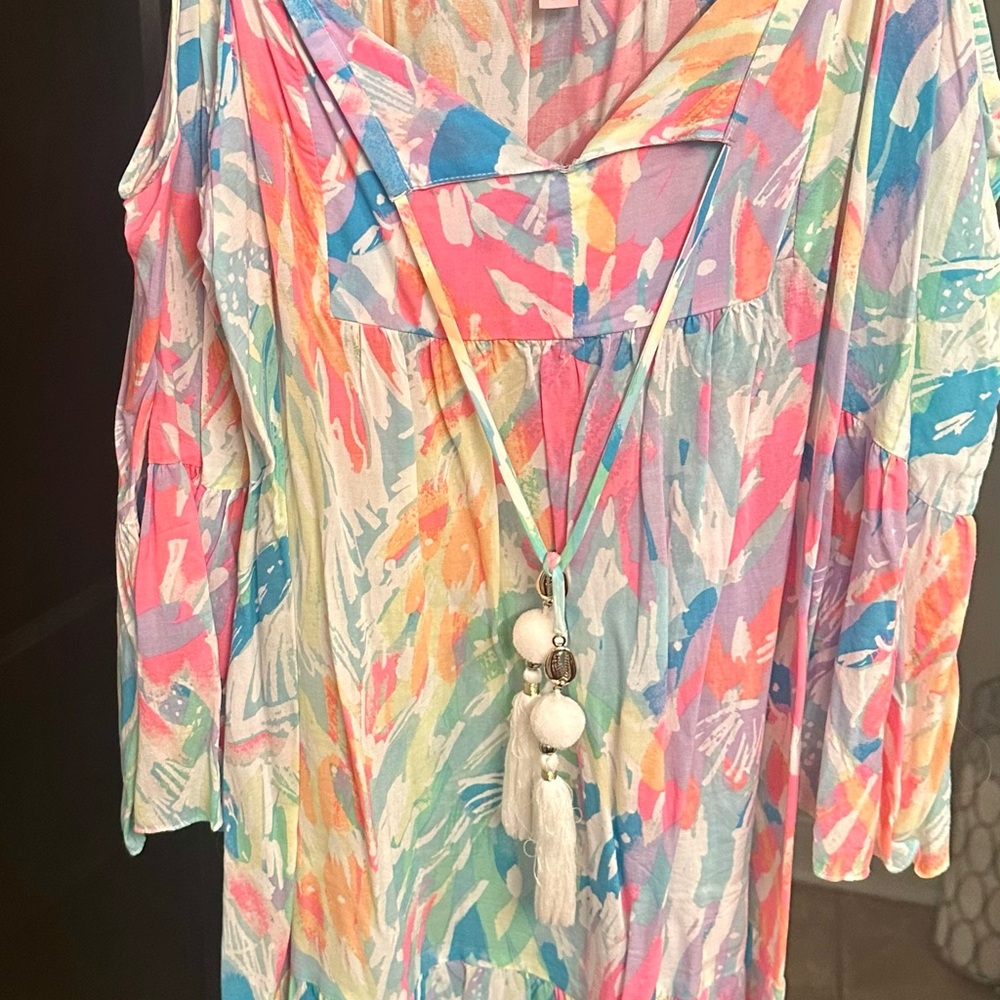 Lilly Pulitzer Alanna Cold Off Shoulder Dress Sparkling Sands Tassel - Picture 7 of 10